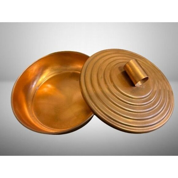 Made in USA Vintage Copper Covered Dish Round by Quincy Craftsmen  Marked 7" - Picture 1 of 12